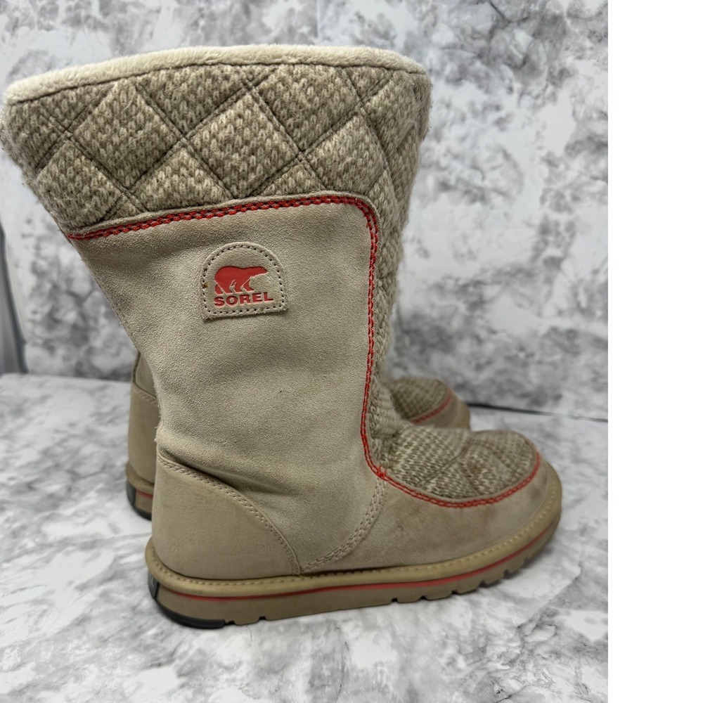 Sorel 🧡🤎Quilted Knit Winter Boots Cream Taupe Gorpcore Snow Day Chic Boho 6 - Picture 4 of 7